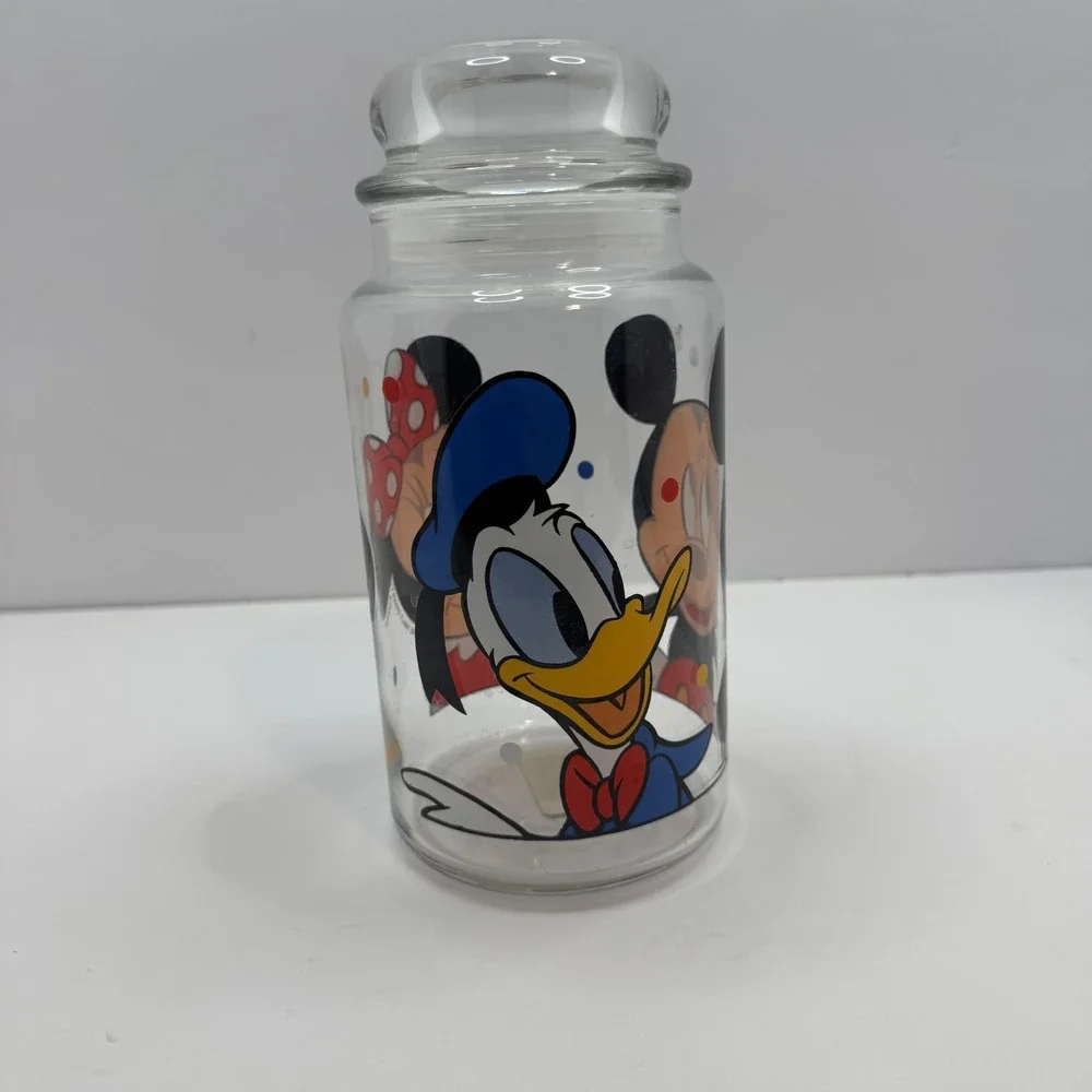 Disney‎ Anchor Hocking Glass Jar Mickey Minnie Donald 8.5